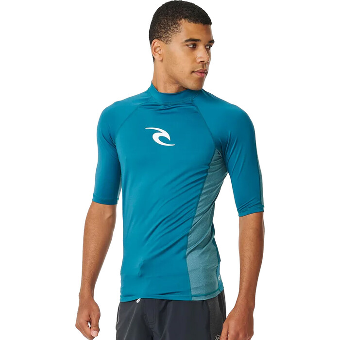 2024 Rip Curl Mens Waves UPF Performance Short Sleeve Rash Vest 142MRV - Deep Ocean